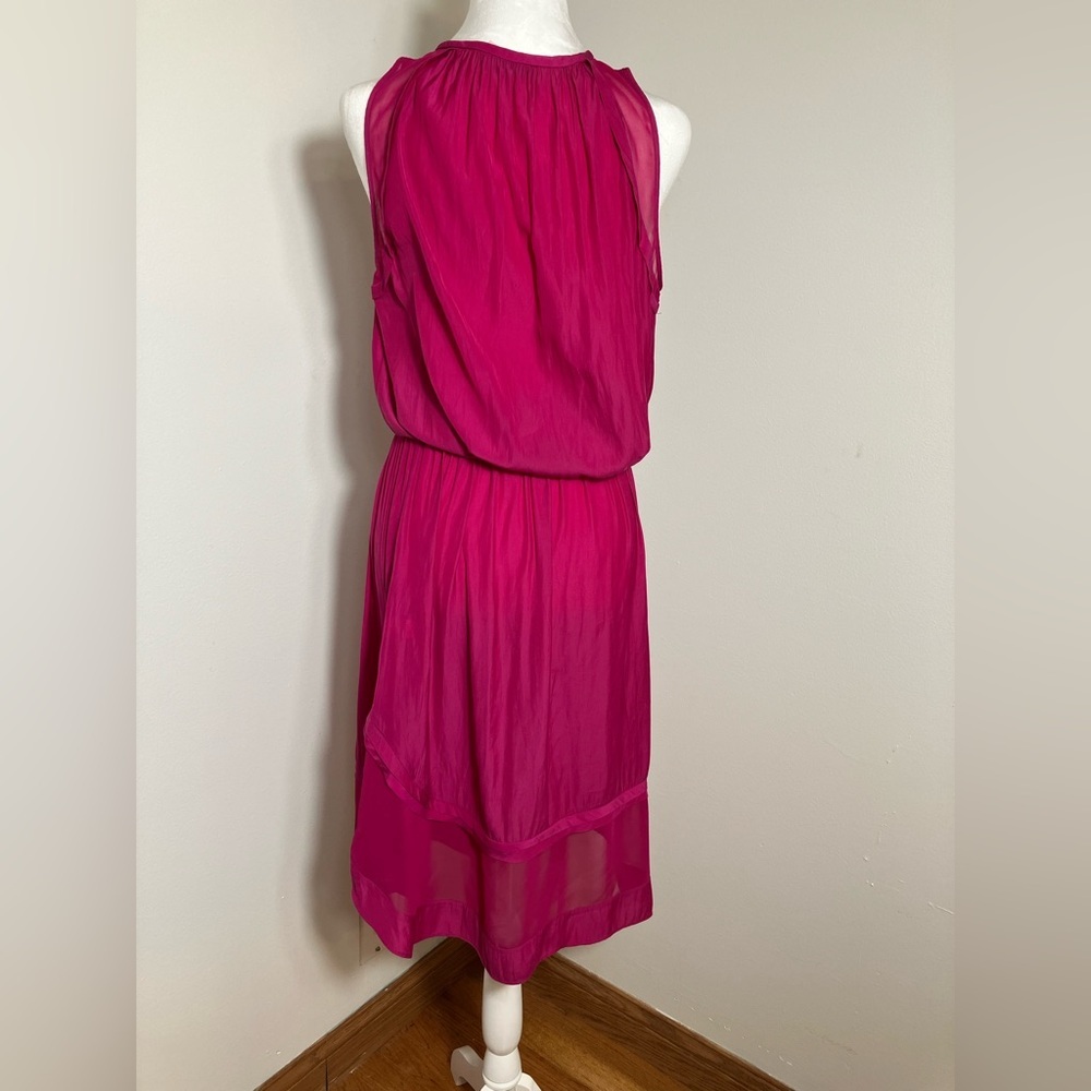 Ramy Brook‎ Audrey Smocked Midi Dress Cinched Waist Hot Pink Designer MSRP$425 - Picture 4 of 10